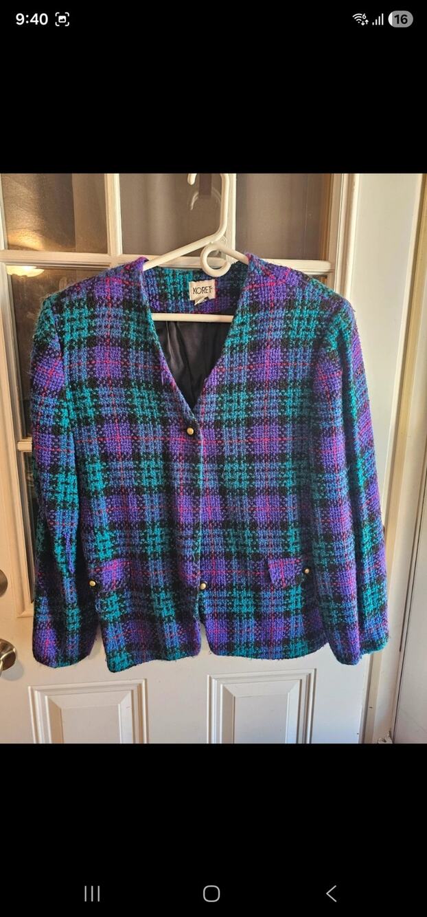 Vintage 80s 90s Koret Plaid Tweed Blazer Jacket